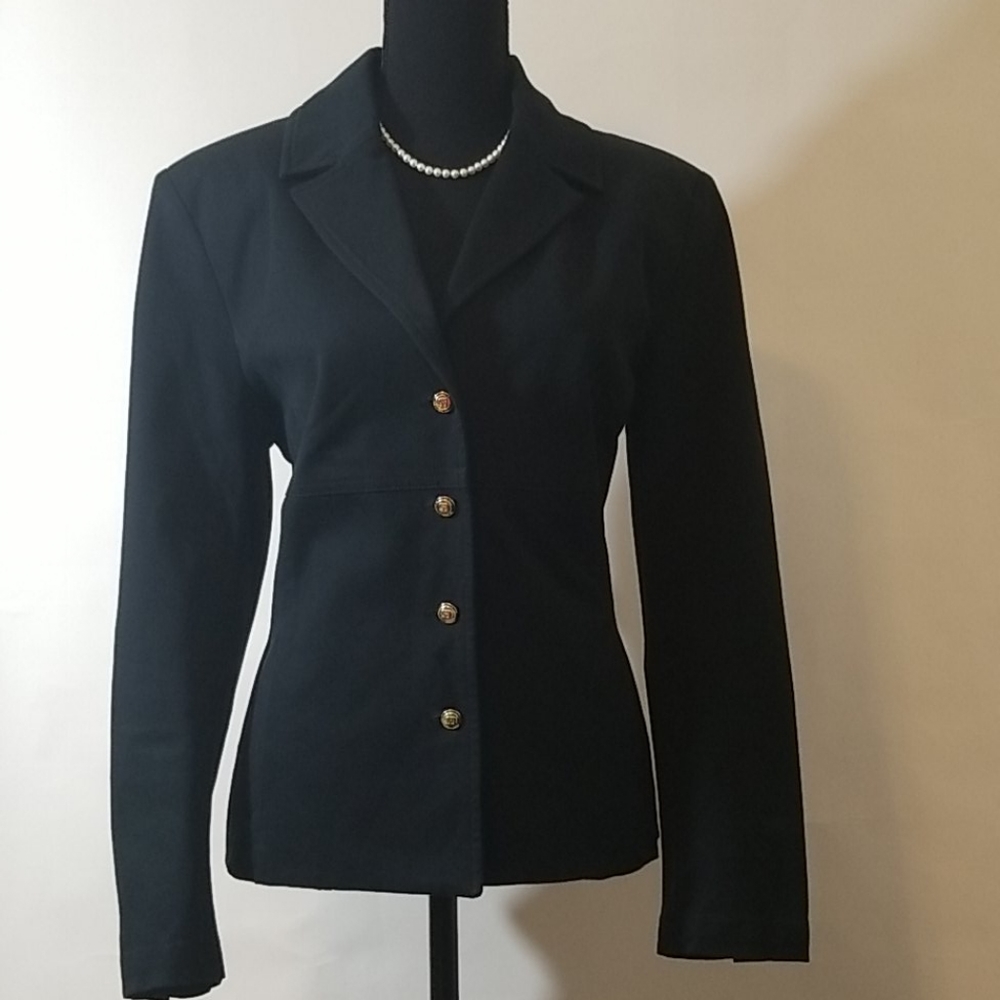 St John Black Blazer with Gold Buttons Front /Back
